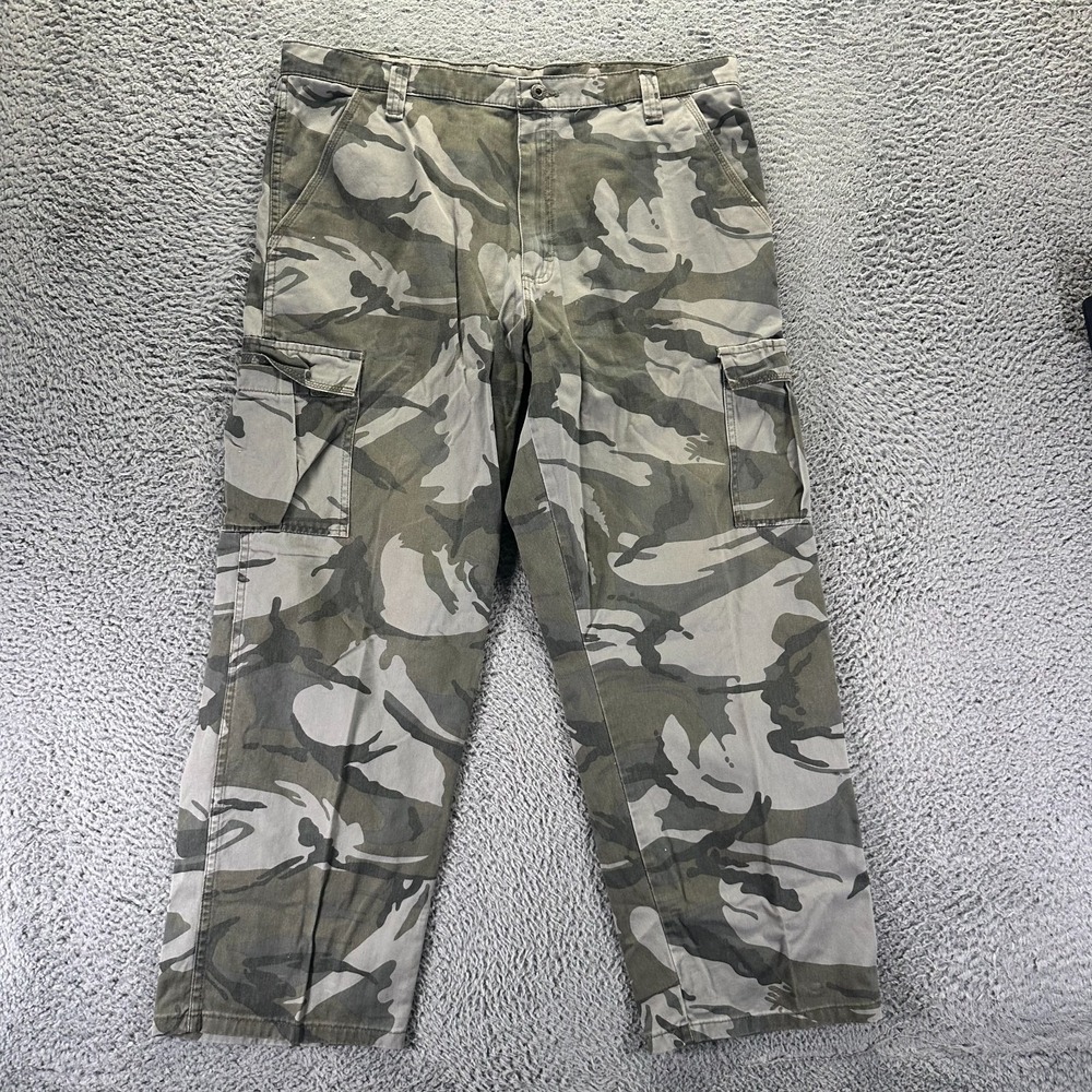 Wrangler Pant Mens 38x30 Green Camouflage Cotton Cargo Straight Workwear Utility